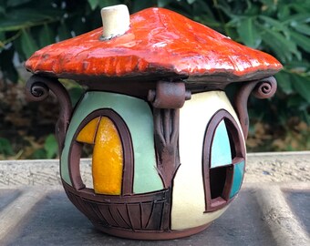 Ceramic Tea Light Holder House, Decorative Pottery Cottage , Ceramic Tea Light Lantern,  Cone Incense Holder, Housewarming Gift