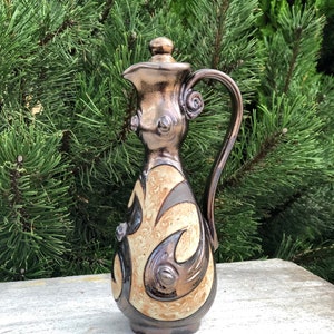 Ceramic Oil & Vinegar Bottle Dispenser, Handmade Olive oil Cruet, Stoneware Pourer for Oil and Vinegar, Rustic Kitchen Decor