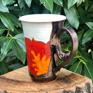 Orange Flower Coffee Mug, Pottery Mug Wheel Thrown, Earthenware Tea Mug, Handmade Pottery Teacup, Unique Mug, Birthday Gift, Tri Ushi image 3
