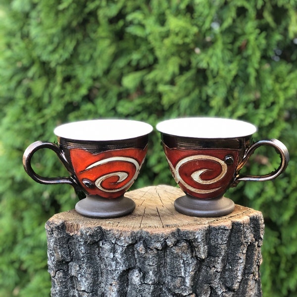 Pottery Coffee Mug, Handmade Coffee or Tea Cup, Coffee Lover Mug, Espresso ceramic cup, Red Mug, Unique Pottery Gift