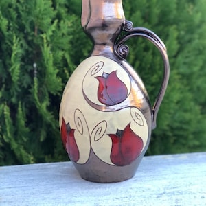 Weihnachtsgeschenk - Keramik Karaffe, Handgemachte Keramik Karaffe, Wasserkrug mit Tulpen, Spirituosen Karaffe, Studio Keramik Ewer Krug