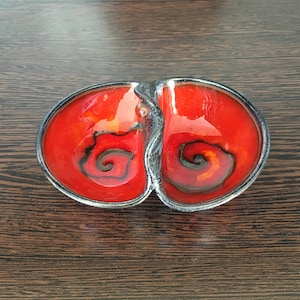 Cute Christmas Gift, Red Salt and Pepper Cellar, Snack double bowl, Salt Pinch Pot, Dipping dish, Hostess gift
