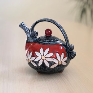 Ceramic teapot, Cute teapot, Pottery handmade kettle, Small earthenware pitcher, Daisy Teapot, Unique quirky teapot, Handmade Gift Idea