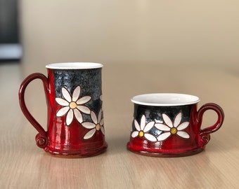 Handmade Ceramic Coffee or Tea Mug, Wheel Thrown Pottery Mug, Unique Tea cup , Daisy Mug, Easter gift for her