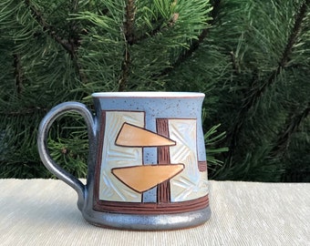 Unique Ceramic Teamug, Blue mug, Handmade Coffee Mug, Large Pottery Teacup, Unique Coffee or Tea Mug, Tea Lover’s Gift, Christmas gift