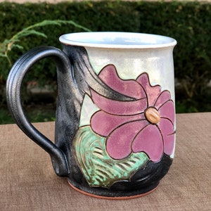 Large Floral Mug, Pottery Beer mug, Handmade Ceramic Stein, Stoneware Tankard Mug, Beer Lover Gift image 3