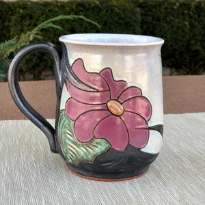 Large Floral Mug, Pottery Beer mug, Handmade Ceramic Stein, Stoneware Tankard Mug, Beer Lover Gift image 2