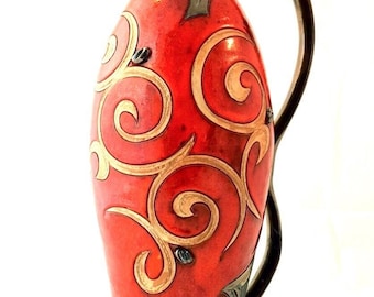 Large Wheel Thrown Pottery Jug, Red Ceramic Wine Serving Pitcher,  Handmade Stoneware Vessel, Art Pottery Family Gift, Tri Ushi