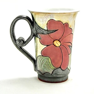 Ceramic Coffee Mug, Wheel Thrown Pottery Cup, Floral Mug, Unique Stoneware Teacup, Hostess gift, Tri Ushi