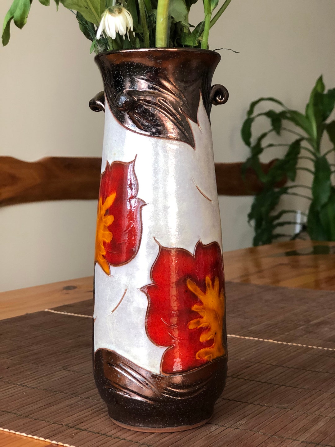 Decorative Pottery Vase, Ceramic Flower Vase, Handmade Home Decor, Hand