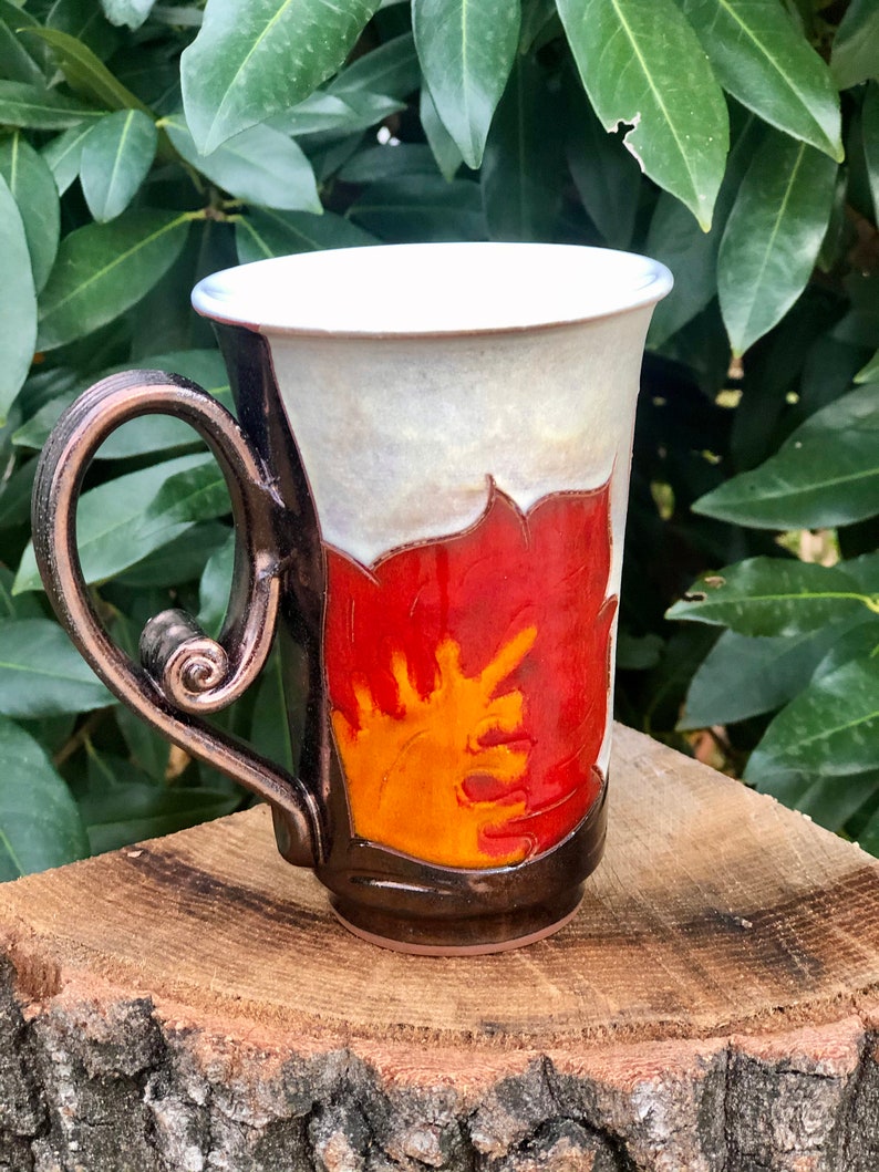 Orange Flower Coffee Mug, Pottery Mug Wheel Thrown, Earthenware Tea Mug, Handmade Pottery Teacup, Unique Mug, Birthday Gift, Tri Ushi image 9
