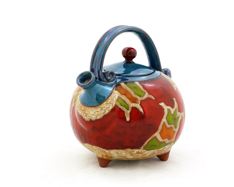 Ceramic Teapot Handmade Clay Teapot Hand Painted Red and Etsy UK