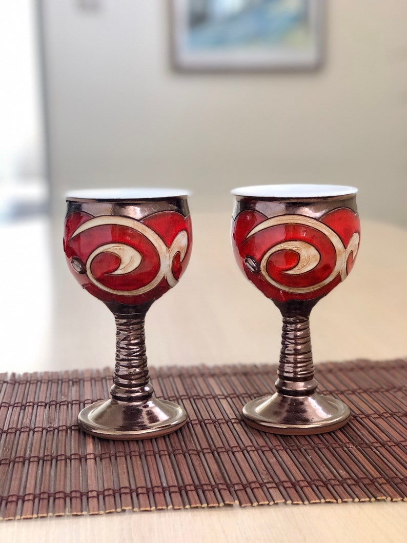 Christmas Gift Ceramic Wine Glass, Handmade Pottery Goblet, Red Pottery Chalice, Wedding Glass, Gift for her, Art Pottery Wine Glass image 2