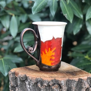 Orange Flower Coffee Mug, Pottery Mug Wheel Thrown, Earthenware Tea Mug, Handmade Pottery Teacup, Unique Mug, Birthday Gift, Tri Ushi image 1