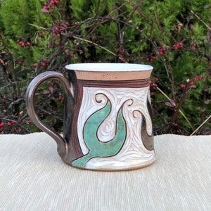 Ceramic Coffee Mug, Pottery mug, Gold and Green Mug, Tea Mug, Coffee Lovers Gift, Mugs Pottery, Unique Coffee mugs image 1