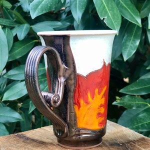 Ceramic Coffee Mug, Orange Flower Cup, Wheel Thrown Pottery Mug, Handmade Teacup, Coffee Lovers Gift, Tri Ushi image 4