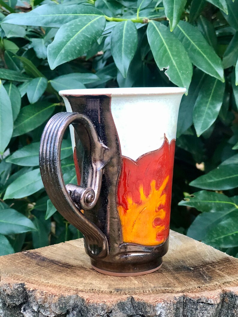 Ceramic Coffee Mug, Orange Flower Cup, Wheel Thrown Pottery Mug, Handmade Teacup, Coffee Lovers Gift, Tri Ushi image 4