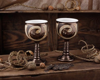 Wine goblet set , Ceramic gift set, Ceramic goblet set , Wine chalice set , Stoneware cups ,Wine glasses, Art pottery Chalice