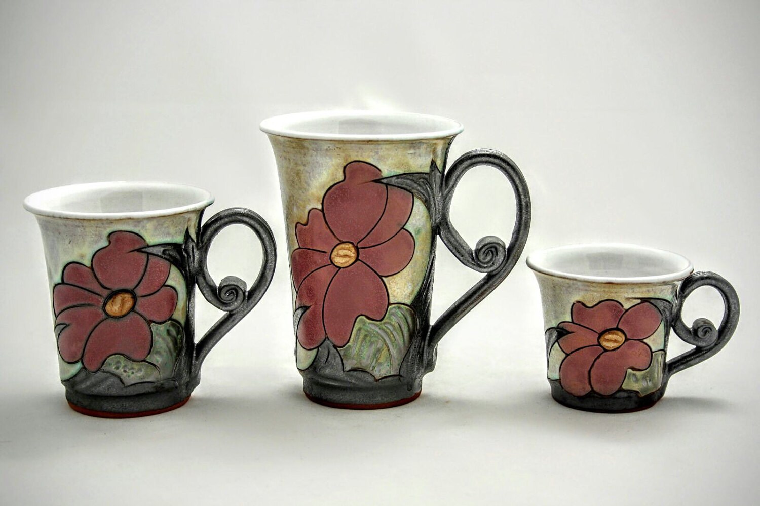 Vintage aardewerk mok spikkels en bloemen - | vintage en retro winkel