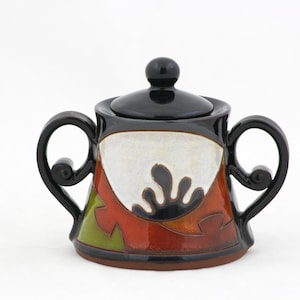 Olla de miel de cerámica, Azucarero hecho a mano con tapa, Bote de cocina de cerámica, Azucarero de arcilla, Plato de azúcar de cerámica, Regalo de Navidad