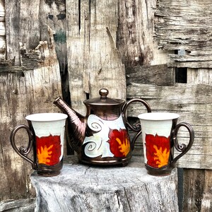 Orange Flower Coffee Mug, Pottery Mug Wheel Thrown, Earthenware Tea Mug, Handmade Pottery Teacup, Unique Mug, Birthday Gift, Tri Ushi image 4