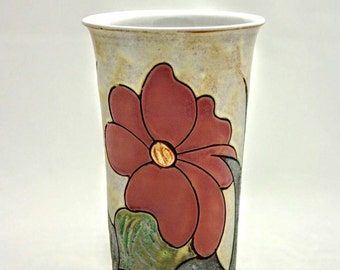 Cold Drink Mug, Art Ceramic Mug with Flowers, Handmade Pottery Tumbler, Ceramic Wine Glass, Unique Stoneware Mug, Christmas Gift