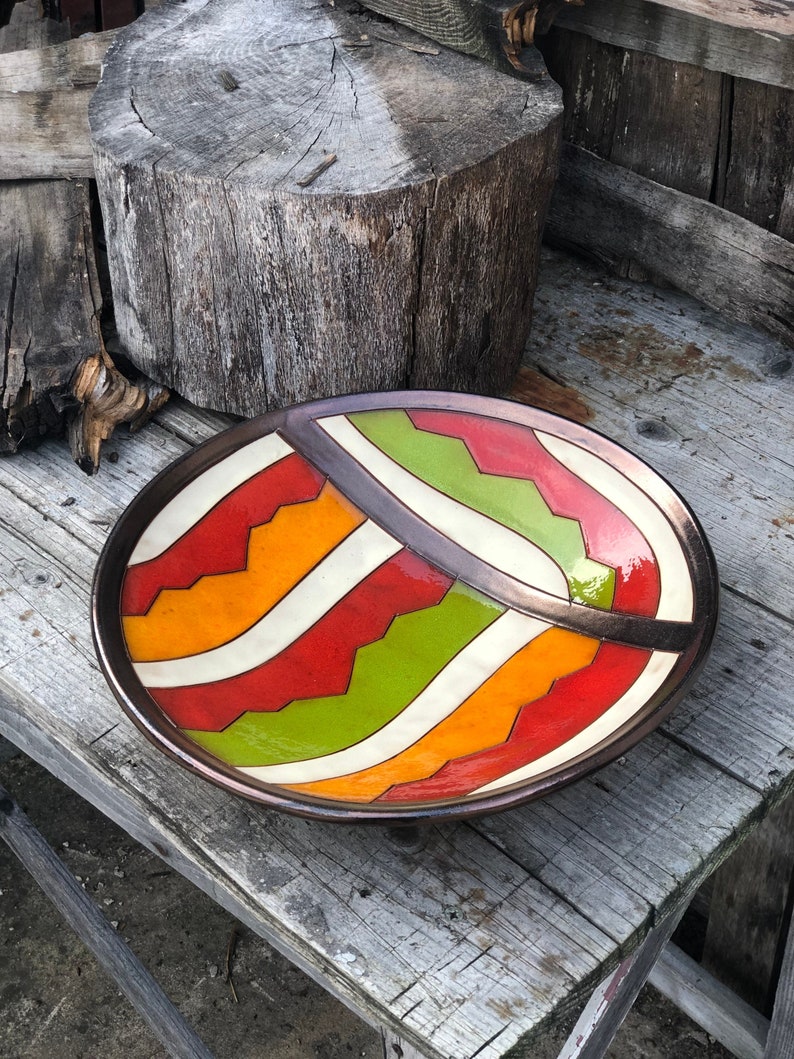 Rainbow Fruit Plate, Handmade Ceramic Plate, Rustic Fruit Bowl, Wheel Thrown Pottery, Country House Wall Décor, Anniversary Gift image 2