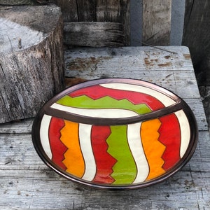 Rainbow Fruit Plate, Handmade Ceramic Plate, Rustic Fruit Bowl, Wheel Thrown Pottery, Country House Wall Décor, Anniversary Gift image 10