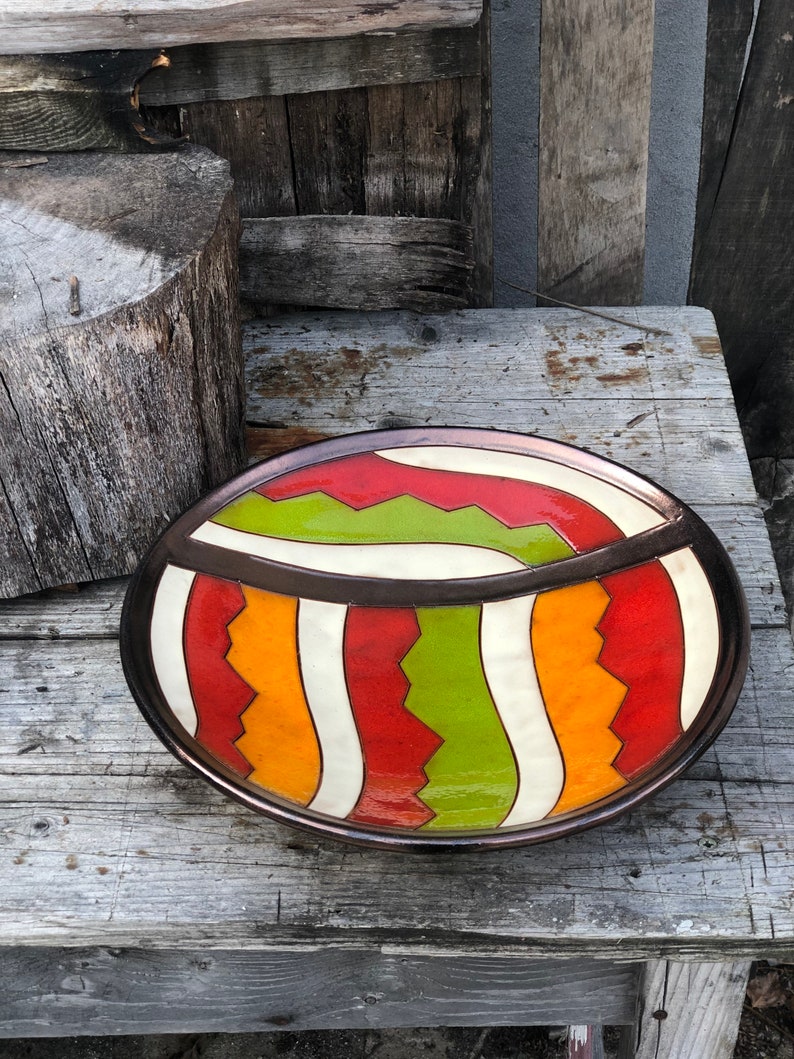 Rainbow Fruit Plate, Handmade Ceramic Plate, Rustic Fruit Bowl, Wheel Thrown Pottery, Country House Wall Décor, Anniversary Gift image 10