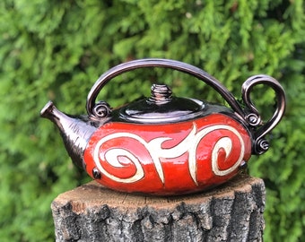 Handmade Ceramic teapot , Art pottery teapot, Hand glazed Red teapot, Coffee and Tea party, Rustic Tea Pot