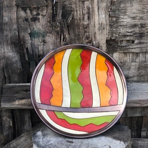 Rainbow Fruit Plate, Handmade Ceramic Plate, Rustic Fruit Bowl, Wheel Thrown Pottery, Country House Wall Décor, Anniversary Gift image 5