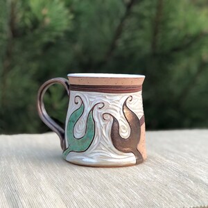 Ceramic Coffee Mug, Pottery mug, Gold and Green Mug, Tea Mug, Coffee Lovers Gift, Mugs Pottery, Unique Coffee mugs image 6