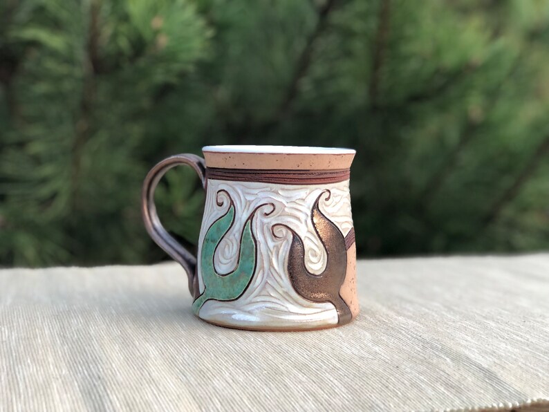 Ceramic Coffee Mug, Pottery mug, Gold and Green Mug, Tea Mug, Coffee Lovers Gift, Mugs Pottery, Unique Coffee mugs image 6