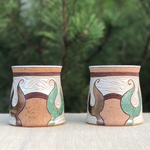 Ceramic Coffee Mug, Pottery mug, Gold and Green Mug, Tea Mug, Coffee Lovers Gift, Mugs Pottery, Unique Coffee mugs image 5