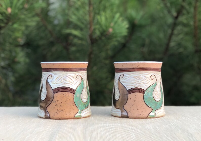 Ceramic Coffee Mug, Pottery mug, Gold and Green Mug, Tea Mug, Coffee Lovers Gift, Mugs Pottery, Unique Coffee mugs image 5