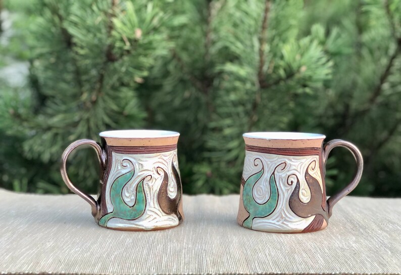 Ceramic Coffee Mug, Pottery mug, Gold and Green Mug, Tea Mug, Coffee Lovers Gift, Mugs Pottery, Unique Coffee mugs image 8