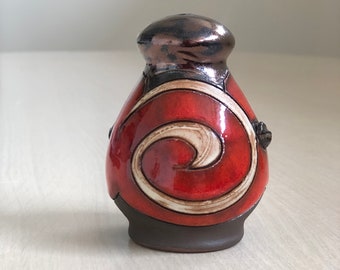 Cute Mother's Day Gift, Red Pottery Salt Shaker, Ceramic Pepper Shaker, Handmade Salt Box, Cute Kitchen Accessories