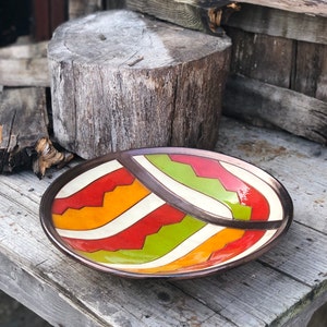 Rainbow Fruit Plate, Handmade Ceramic Plate, Rustic Fruit Bowl, Wheel Thrown Pottery, Country House Wall Décor, Anniversary Gift image 1