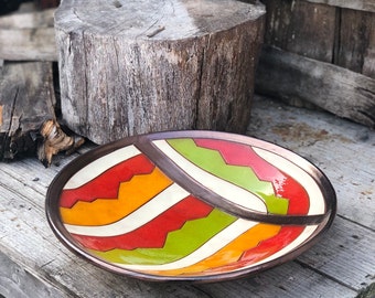 Rainbow Fruit Plate, Handmade Ceramic Plate, Rustic Fruit Bowl, Wheel Thrown Pottery, Country House Wall Décor, Anniversary Gift