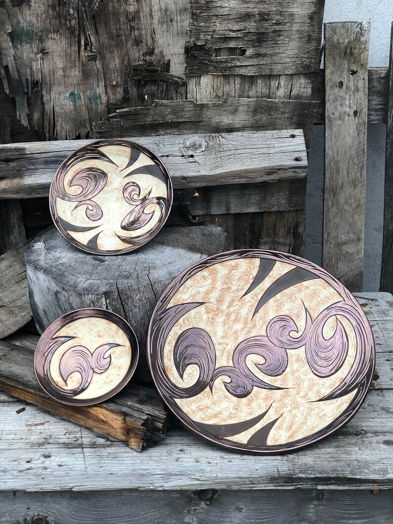 Christmas Gift Bronze Brown Pottery Plate, Rustic Decorative Plate, Wheel Thrown Pottery Plate, Brown Wall Hanging Art Decor, Wedding Gift image 1