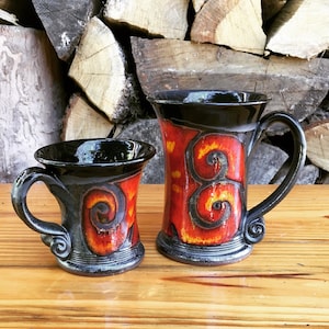 Mother's Day Gift - Red and Black Coffee Mug, Wheel Thrown Pottery Teacup, Ceramic Espresso Cup, Unique Coffee Lover’s Gift, Red Christmas