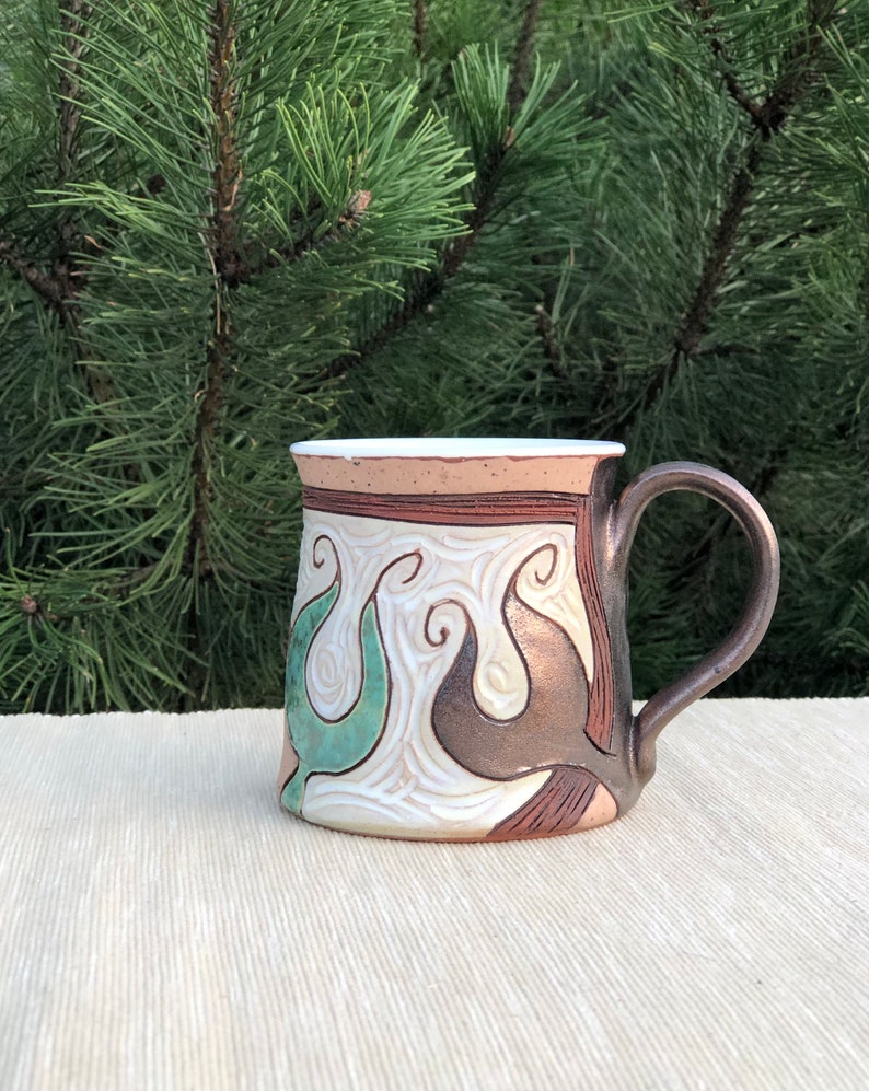 Ceramic Coffee Mug, Pottery mug, Gold and Green Mug, Tea Mug, Coffee Lovers Gift, Mugs Pottery, Unique Coffee mugs image 7