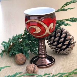 Christmas Gift Ceramic Wine Glass, Handmade Pottery Goblet, Red Pottery Chalice, Wedding Glass, Gift for her, Art Pottery Wine Glass image 5