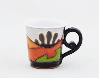 Handgemachte Keramiktasse, Grüne und Orange Keramik Espressotasse, Handgemachte Steingut Tasse, Kaffee Liebhaber Tasse, Kleine Teetasse, Tri Ushi