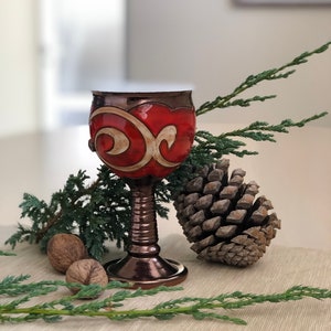 Christmas Gift Ceramic Wine Glass, Handmade Pottery Goblet, Red Pottery Chalice, Wedding Glass, Gift for her, Art Pottery Wine Glass image 6