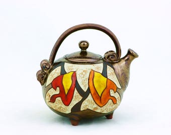 Tetera de cerámica , Tetera de cerámica rústica, Cerámica tirada de ruedas, Tetera de gres, Regalo de San Valentín