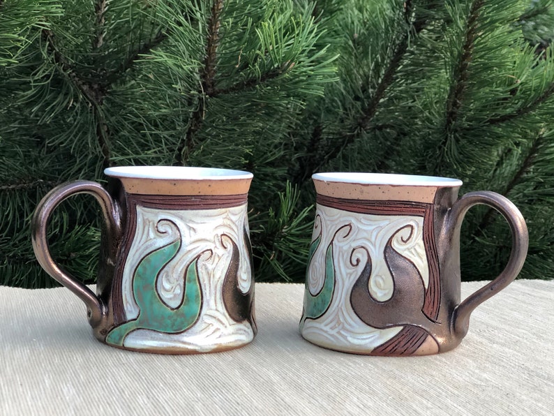 Ceramic Coffee Mug, Pottery mug, Gold and Green Mug, Tea Mug, Coffee Lovers Gift, Mugs Pottery, Unique Coffee mugs image 9