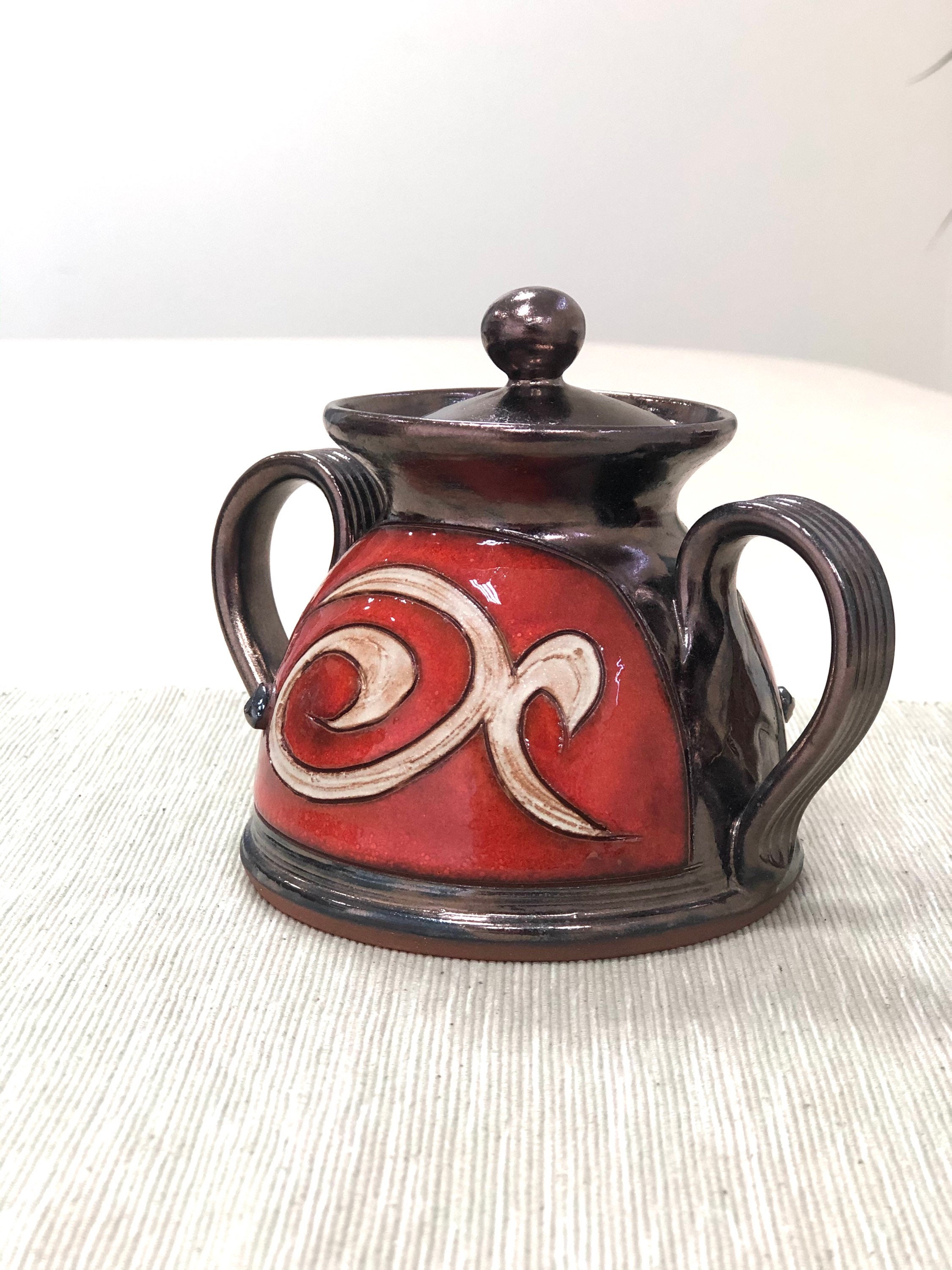Red Pottery Sugar Bowl Ceramic Honey Pot Clay Sugar Bowl Etsy