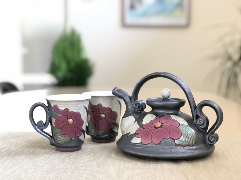 Handmade Teapot 27oz Flower collection Art pottery teapot Etsy