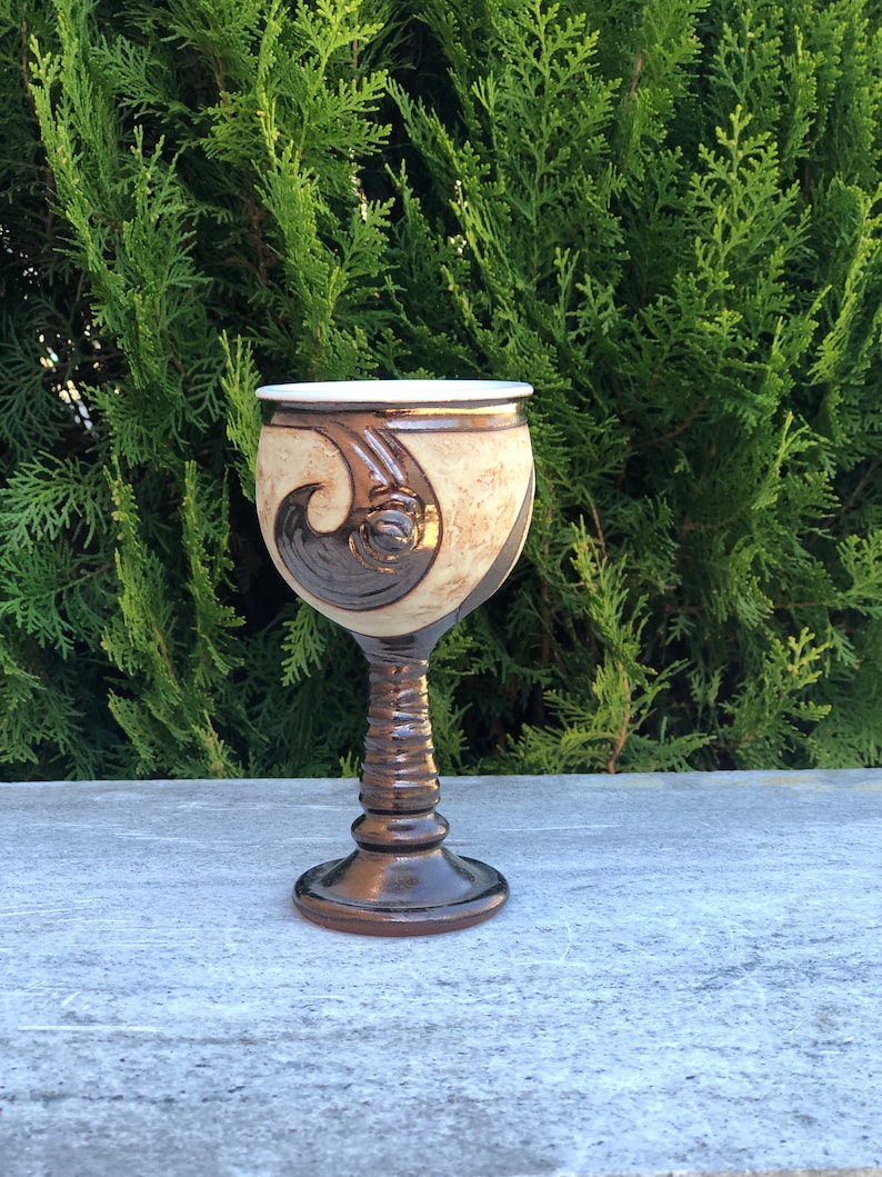 Unique Wine Glass, Wheelthrown Pottery Goblet, Long Stem Ceramic Cup, Stoneware Chalice 1 Wine goblet